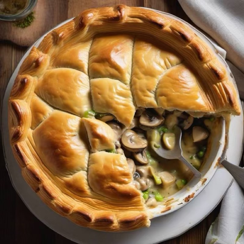 AI-generated illustration of Chicken, Leek and Mushroom Pie