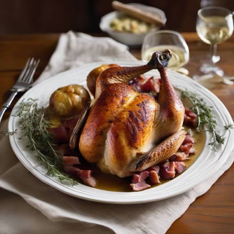 AI-generated illustration of Roast Pheasant with Bacon and Thyme