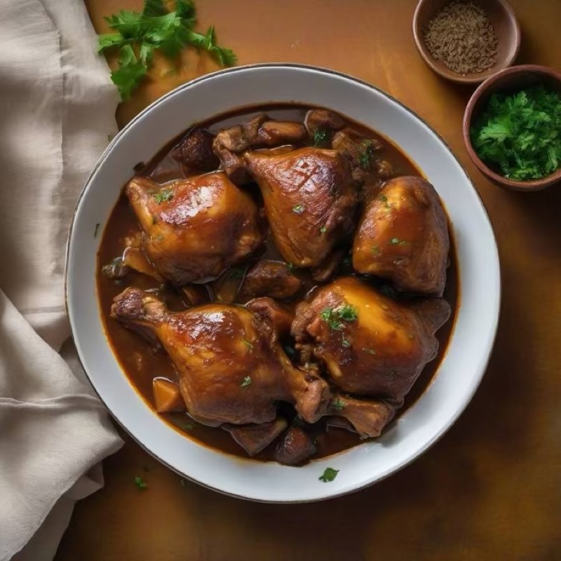 AI-generated illustration of Jamaican Brown Stew Chicken