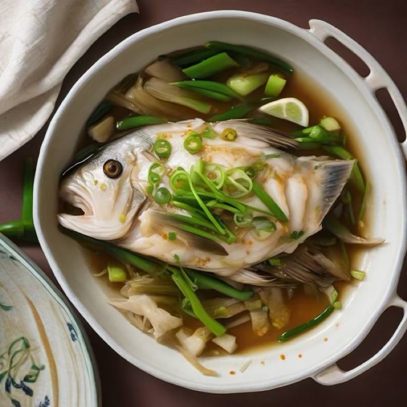 AI-generated illustration of Cantonese Steamed Fish with Ginger and Scallions