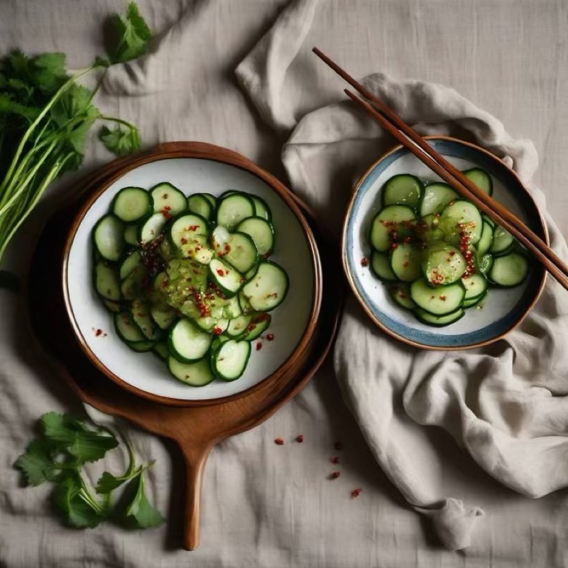 AI-generated illustration of Pai Huang Gua Smashed Cucumber Salad