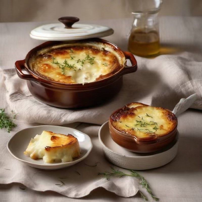 AI-generated illustration of French Onion Soup Gratinée