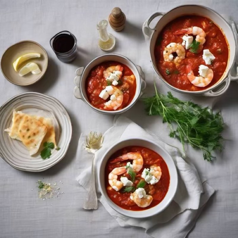 AI-generated illustration of Shrimp Saganaki