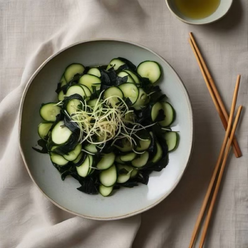 AI-generated illustration of Sunomono Cucumber and Wakame Salad