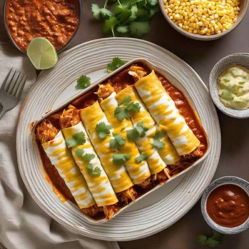 AI-generated illustration of Chicken Enchiladas Rojas