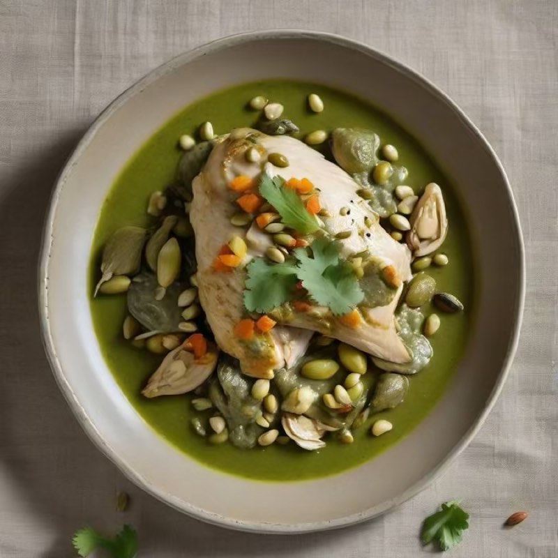 AI-generated illustration of Pollo en Pipián Verde