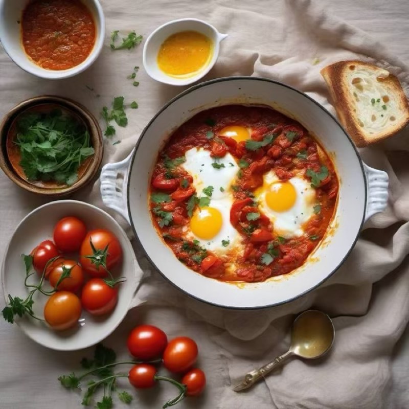 AI-generated illustration of Tunisian Shakshuka