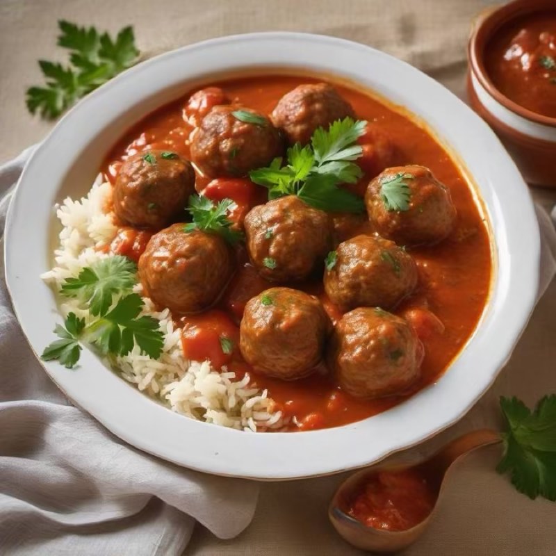 AI-generated illustration of Albóndigas en Salsa de Tomate