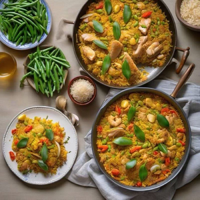 AI-generated illustration of Paella Valenciana