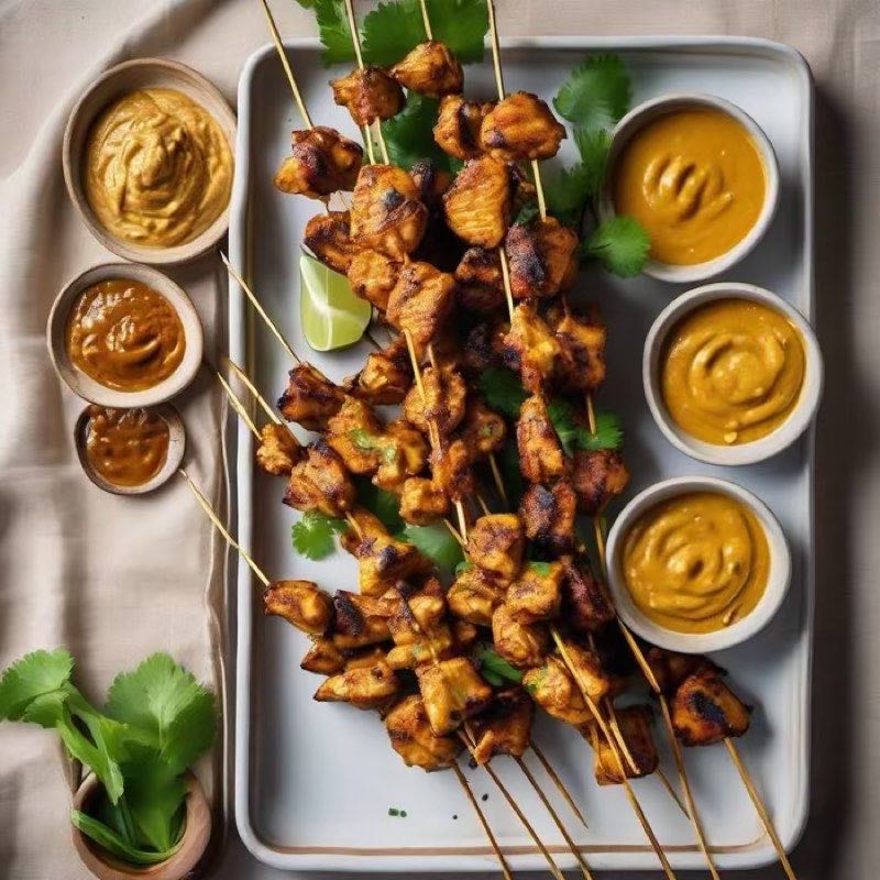 AI-generated illustration of Chicken Satay with Peanut Sauce