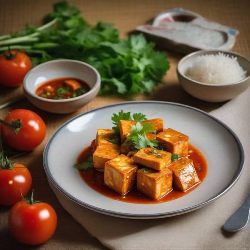 AI-generated illustration of Dau Hu Sot Ca Chua Tofu in Tomato Sauce